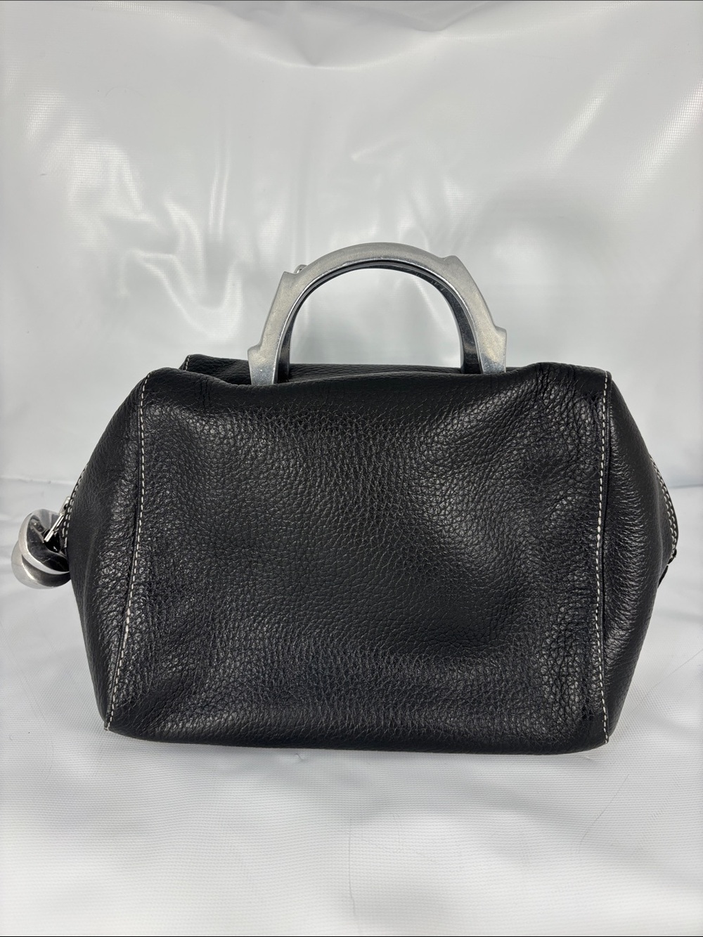 latico Black Pebbled Leather Satchel with Metal Top Handle